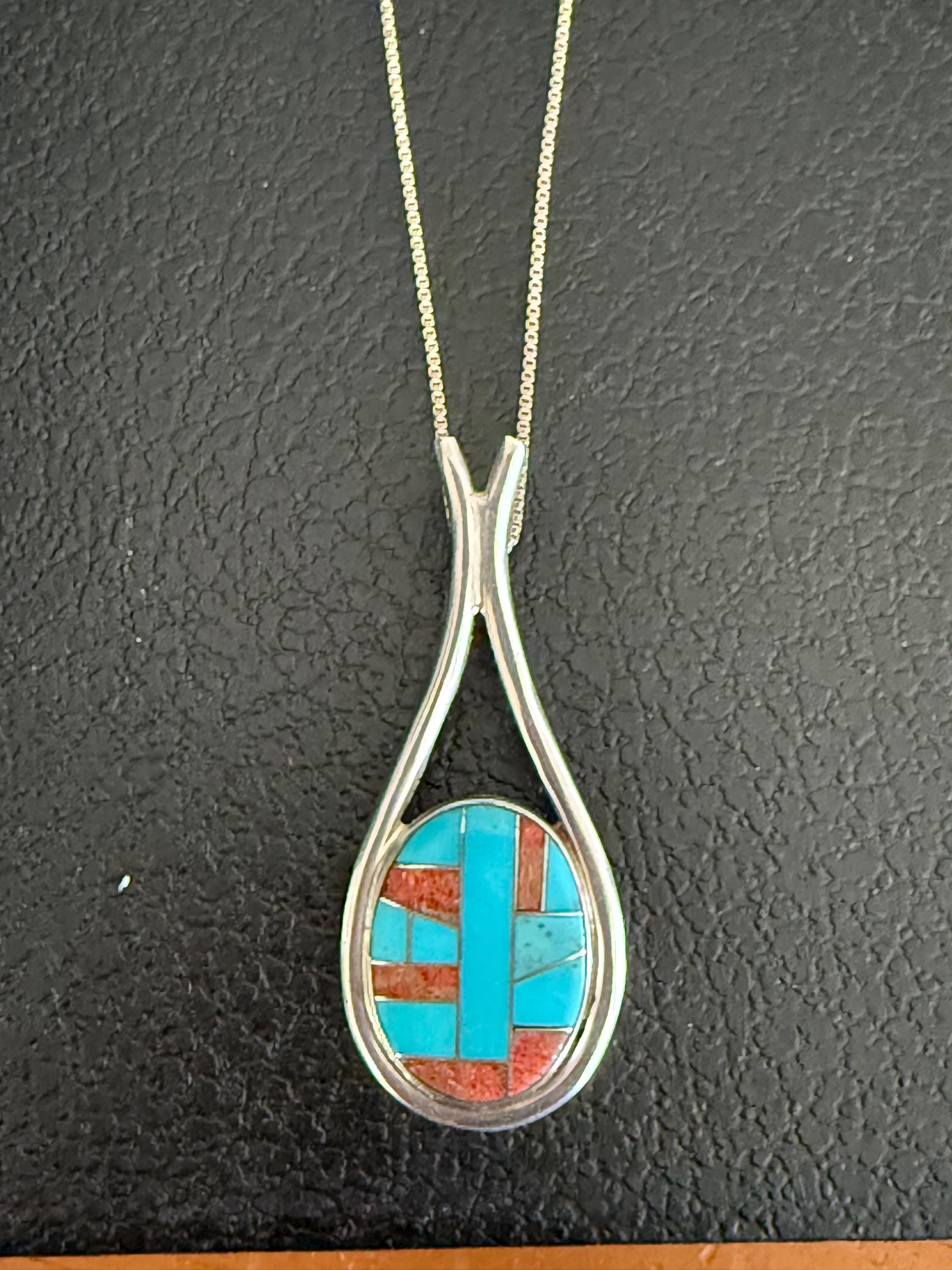 Authentic Renesta Leland, Signed, Zuni Sterling Silver, Turquoise