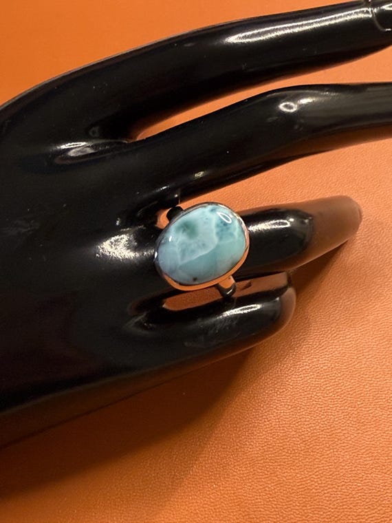 Larimar Sterling Silver Statement Ring Size 7 - image 5