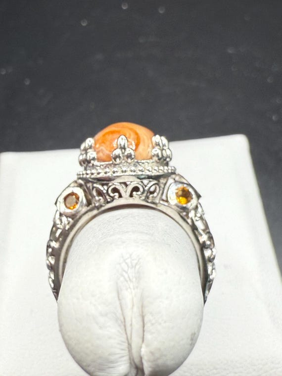 Sterling Silver Agate Statement Ring: Ornate Fili… - image 6