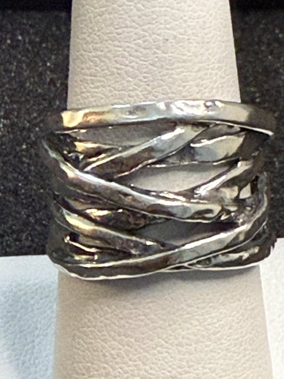 Chunky Silver Textured Wrap Ring-Brutalist Design… - image 2