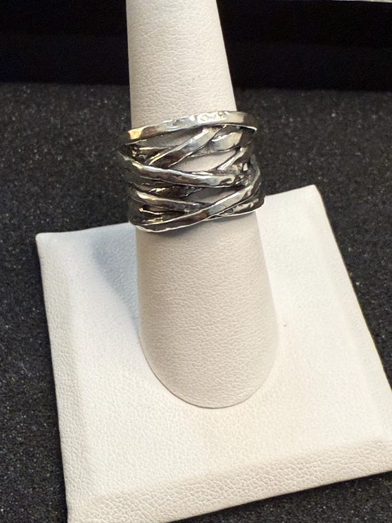 Chunky Silver Textured Wrap Ring-Brutalist Design… - image 1