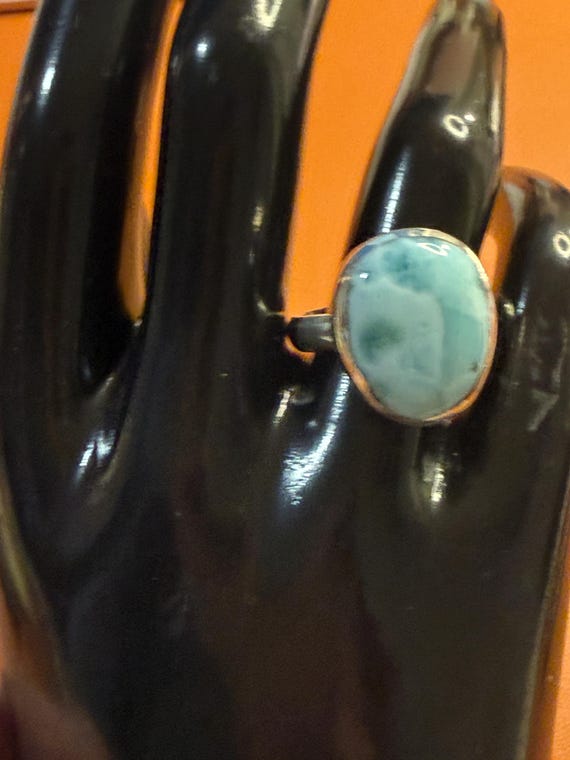 Larimar Sterling Silver Statement Ring Size 7 - image 2