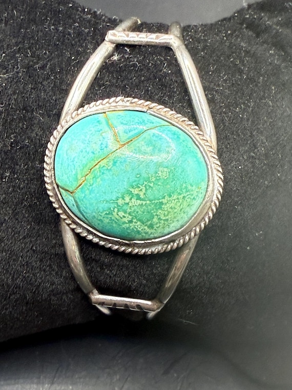 Vintage Carico Lake Turquoise Sterling Navajo Cuff Bracelet