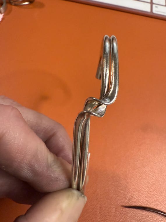 Heavy Sterling Silver Double Wave Open Twist Cuff… - image 7