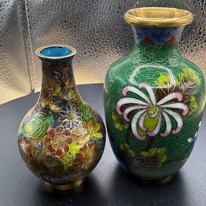 Vintage Chinese Collectible Minature Vase Cloisonne ware set of 2