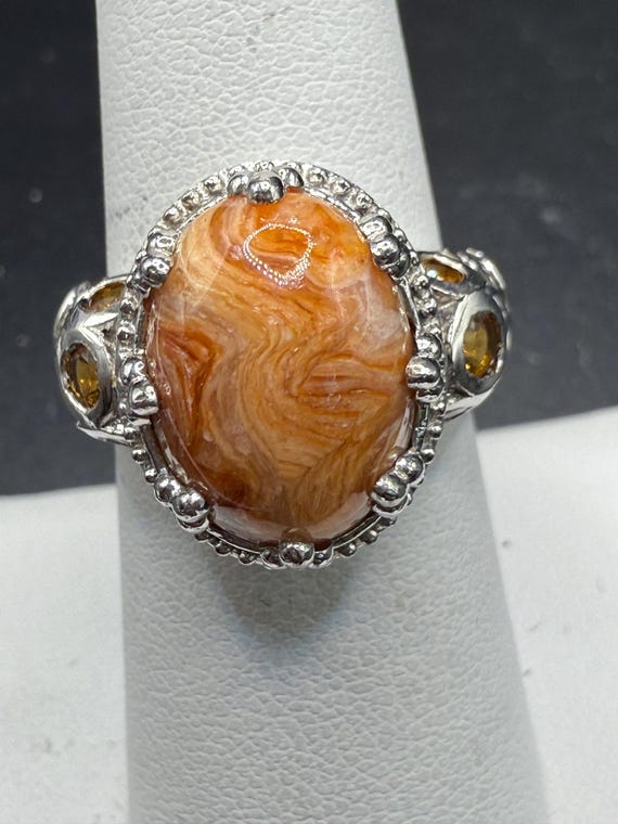Sterling Silver Agate Statement Ring: Ornate Fili… - image 1