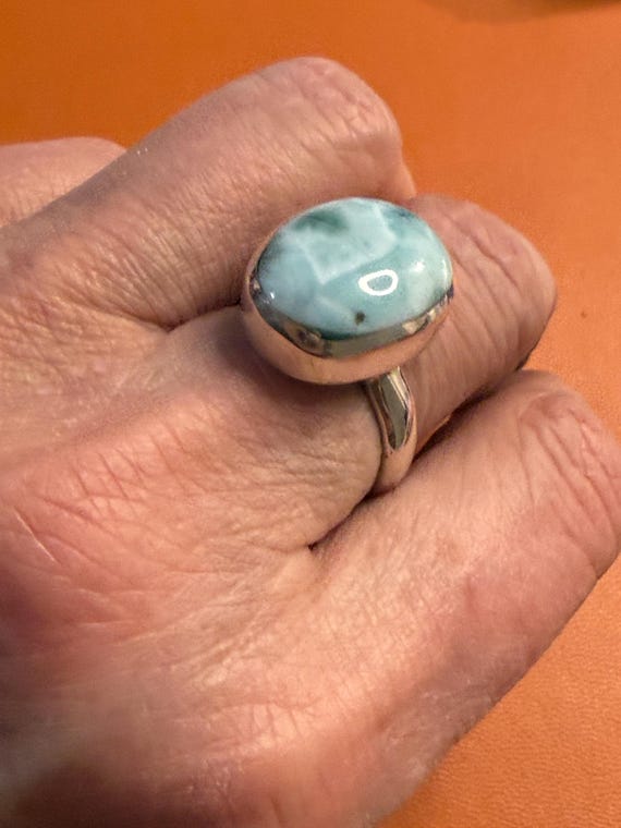 Larimar Sterling Silver Statement Ring Size 7 - image 3