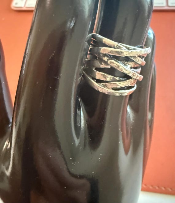 Chunky Silver Textured Wrap Ring-Brutalist Design… - image 7