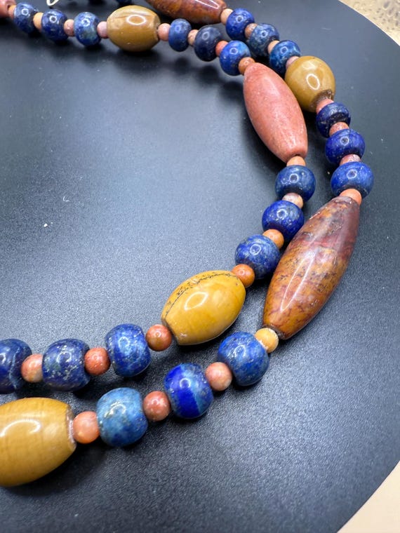 Antique Lapis Lazuli, Carnelian and Agate Necklac… - image 1