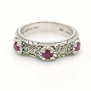 JUDITH RIPKA 925 Sterling Silver Real Round-Cut Ruby & C Z Band Ring Size 9