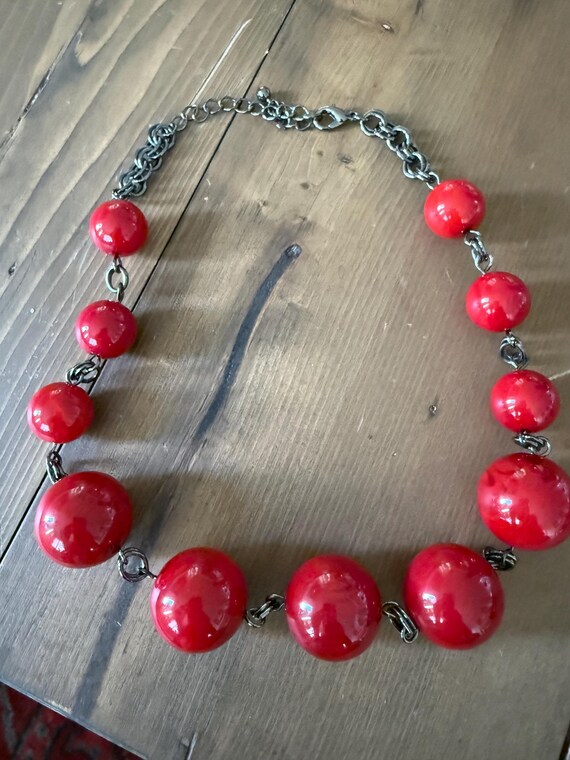 Chunky Acrylic Cherry Red Statement Necklace Adju… - image 6