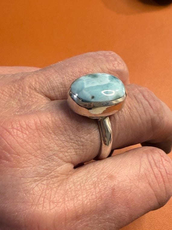 Larimar Sterling Silver Statement Ring Size 7 - image 4