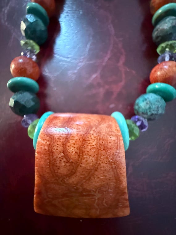 Boho Gemstone Statement Necklace: Fossil Coral, T… - image 3