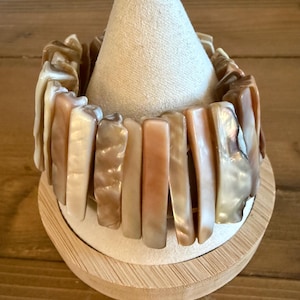 Organic Modernist Shell Cuff Bracelet – Boho Luxe Coastal Jewelry with Mother-of-Pearl Spike