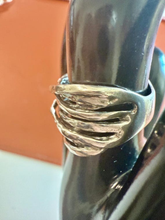 Chunky Silver Textured Wrap Ring-Brutalist Design… - image 8