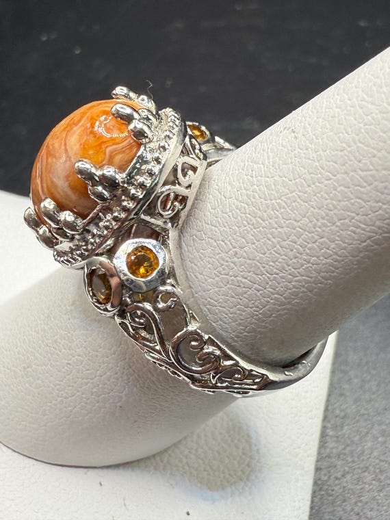 Sterling Silver Agate Statement Ring: Ornate Fili… - image 7
