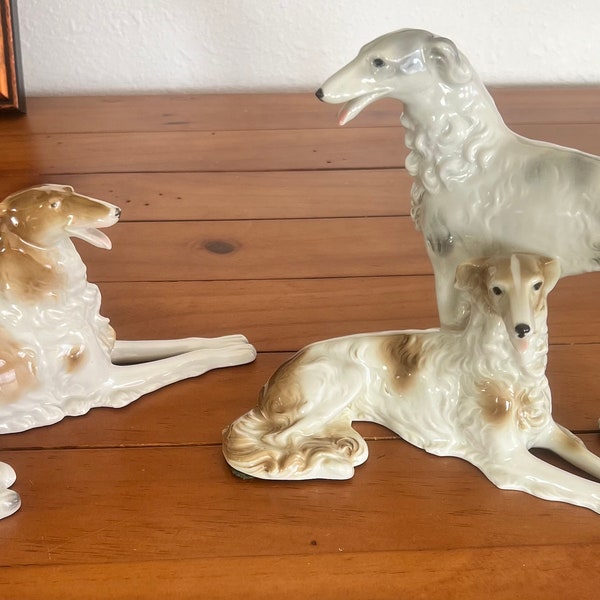 BORZOI Wolfhound Porcelain Dog Figurines (Two), Schaubach Kunst and Unterweissbach MINT CONDITION