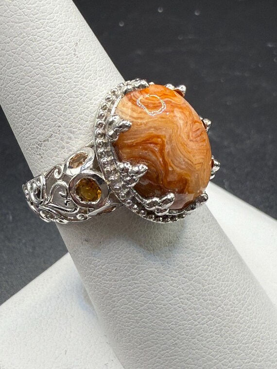 Sterling Silver Agate Statement Ring: Ornate Fili… - image 2
