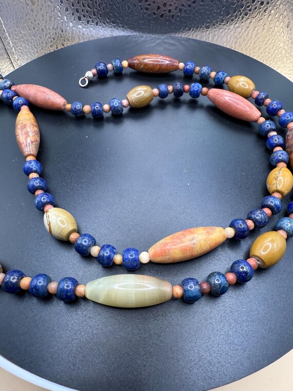 Antique Lapis Lazuli, Carnelian and Agate Necklac… - image 4