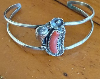 Navajo Sterling Cuff with Branch Coral