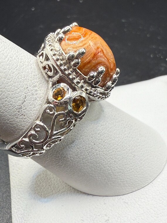 Sterling Silver Agate Statement Ring: Ornate Fili… - image 3