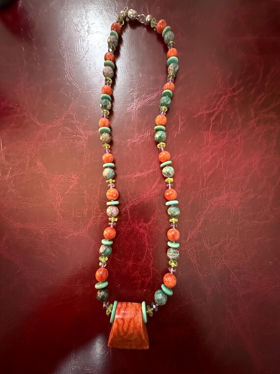 Boho Gemstone Statement Necklace: Fossil Coral, T… - image 2