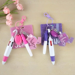 Personalise Badge Reel with Accessories Mini Highlighter, Marker, Retractable multicolor Pen, Nursing Keychain Clip, LED Flashlight Keychain