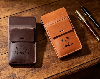 Personalized Leather Pen Holder for Nurses & Doctors, White Coat Pocket Protector, Engraved Pen Sleeve Organizer