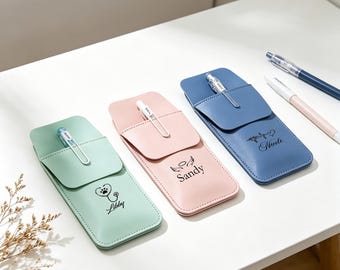 Custom Engravable PU Leather Nurse Pen Holder Pocket Pen Case for Scrub Anti-Leak Large Capacity Ins Style Portable