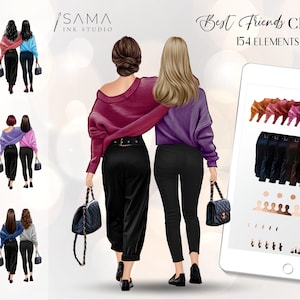 Clipart de melhor amiga ⎪Clipart de moda de menina⎪Ilustração de moda⎪Download digital⎪Bff personalizado⎪Clip art personalizado de amigos⎪clipart de irmã de alma