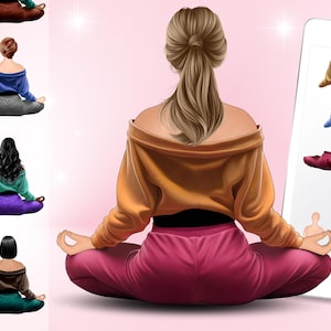 Yoga Clipart ⎪ Meditação Clip art⎪Imagem de Hobby⎪Arquivo Digital⎪Download Instantâneo PNG ⎪Gráfico de Mulher de Bem-Estar⎪Faça Você Mesmo⎪Impressão sob Demanda