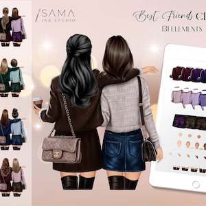 Imágenes prediseñadas de mejor amigo ⎪Clipart de chica de moda⎪Ilustración de moda⎪Descarga digital⎪Bff personalizado⎪Clipart de amigos personalizados⎪Clipart de hermana del alma