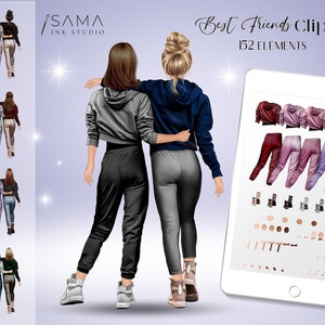 Clipart de melhor amiga ⎪Clipart de moda de menina⎪Ilustração de moda⎪Download digital⎪Bff personalizado⎪Clip art personalizado de amigos⎪clipart de irmã de alma
