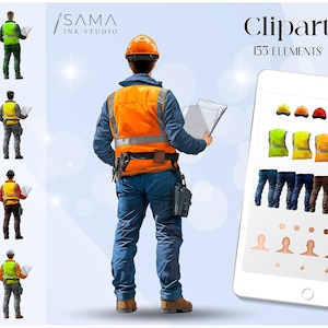 Mann Clipart⎪Beruf Clipart⎪Ingenieur, Bauarbeiter, Arbeiter, Hausbauer,..Clipart⎪Print on demand Clipart⎪Sofort Download⎪DIY Projekt Clipart