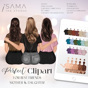 Clipart de mãe e filha, clipart de família, melhor amiga, arquivo de download digital, imagem personalizada, presente de mãe, imagem de amigo