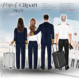 Clipart de piloto, clipart de piloto feminino, clipart de comissária de bordo, clipart de profissão, piloto personalizado, imagem de piloto