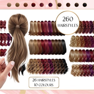 Hairstyle Clipart | 26 Frisuren in 10 Farben | Frau | Haare  DIY & Print-on-Demand | PNG Datei