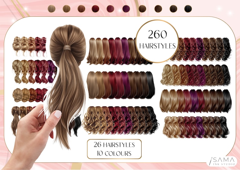Hairstyle Clipart 26 Hairstyles in 10 Colors Woman Hair DIY & Printon