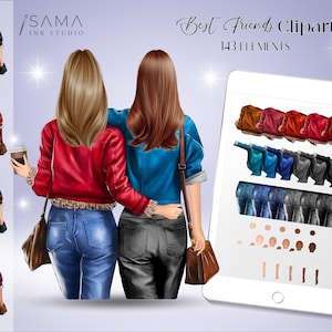 Clipart de melhor amiga ⎪Clipart de moda de menina⎪Ilustração de moda⎪Download digital⎪Bff personalizado⎪Clip art personalizado de amigos⎪clipart de irmã de alma
