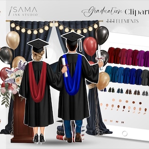 Clipart de formatura, bacharelado, mestrado, doutorado, arte para meninos e meninas, clipart de formatura, imagem de cerimônia de formatura, universidade, conjunto de clipart escolar