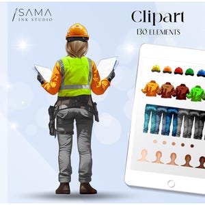 Frau Clipart⎪Beruf Clipart⎪Ingenieur, Bauarbeiter, Arbeiter, Hausbauer,..Clipart⎪Print on demand Clipart⎪Sofort Download⎪DIY Projekt Clipart