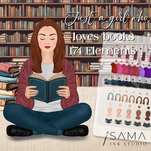 Solo una ragazza che ama clipart di libri, clip art di ragazza che legge, verme di libri, amante dei libri, clipart personalizzata Donna che legge, arte personalizzata