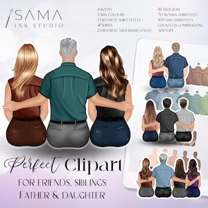 Clipart de pai e filha, imagem personalizada de pai e filhos, clipart de irmã, clipart de melhores amigos, família personalizada