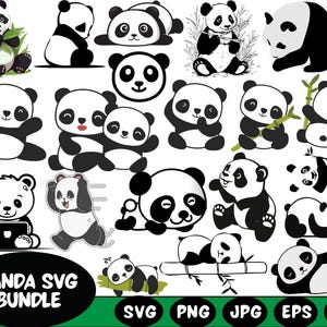 Panda SVG Bundle, Panda PNG Bundle, Panda Clipart, Panda SVG Cut Files for Cricut, Cute Panda Svg, Panda Silhouette.