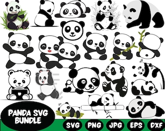 Panda SVG Bundle, Panda PNG Bundle, Panda Clipart, Panda SVG Cut Files for Cricut, Cute Panda Svg, Panda Silhouette.