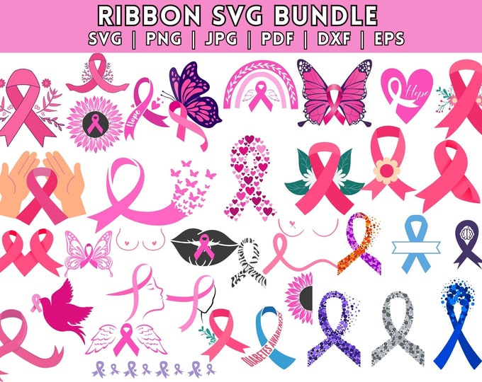 Awareness Ribbon Svg Bundle, Ribbon Monogram Vector, Cancer Awareness ...