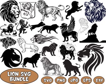 Lion SVG Bundle, Lion Svg, Lion head svg, Lion Silhouettes, Lion png, Lion vector, Lion Clipart, Lion Cut File, Lion King svg, Mascot Shirt.