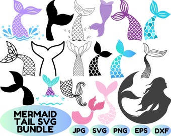 Bundle SVG queue de sirène : écailles, gâteau d'anniversaire, Cricut (téléchargement numérique)