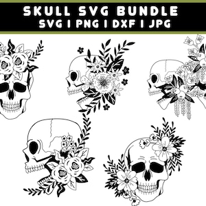 Floral skull svg, skull with flowers silhouette, skull clipart, skeleton svg, floral skeleton, Sugar Skull Svg file, skull flower cut file