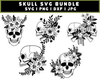 Floral Skull SVG: Flower Silhouette Clipart (Digital File)